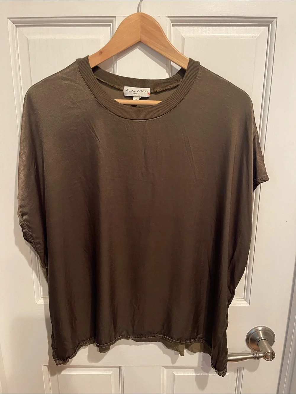 Michael Stars Flow Satin Olive Short-Sleeve Tee